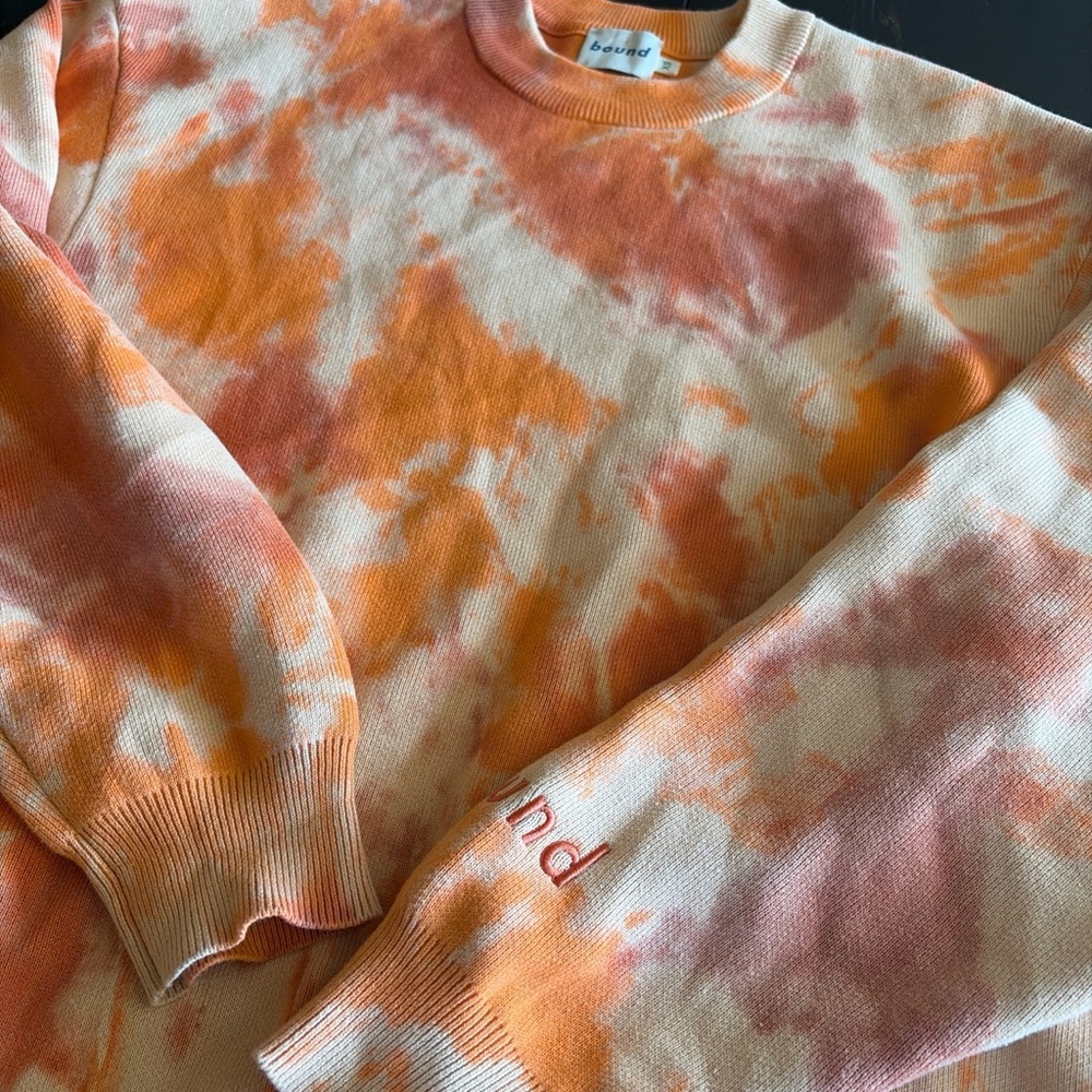 Oversized Crewneck Cotton Tie Dye Sweatshirt Bound XS Pullover Orange Cream - Picture 2 of 7